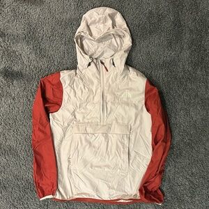 The North Face Men's Cream and Rust Red Windbreaker Anorak - men’s small